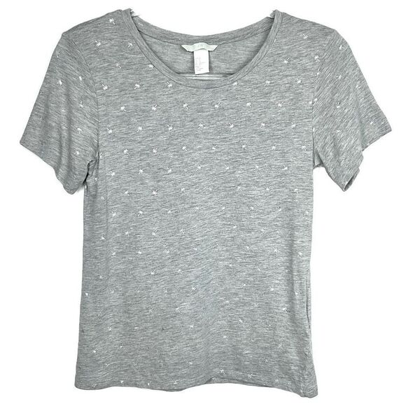 H&M Gray Silver Palm Tree Print Short Sleeve Top XS - Picture 5 of 5